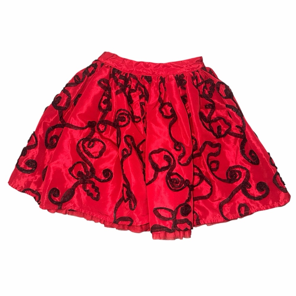 Children's Place Red Satin Skirt Black Ribbon Crinoline Size 5